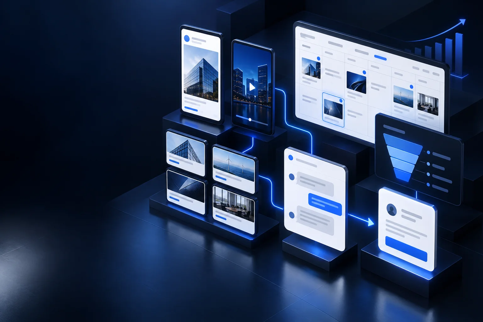 B2B sosyal medya içeriklerinin takvimden doğrudan mesaja ve nitelikli lead kaydına aktığı sistem